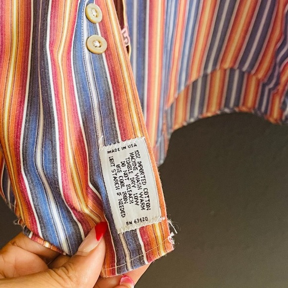 Burberry Men's Multicolor Vertical Stripe Casual Button-Down Shirt Size XL - Picture 10 of 15